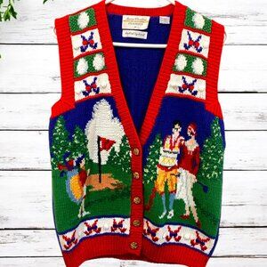 Marisa Christina Colorful Golf Knit Pullover Sleeveless Women' VTG Sweater Sz S